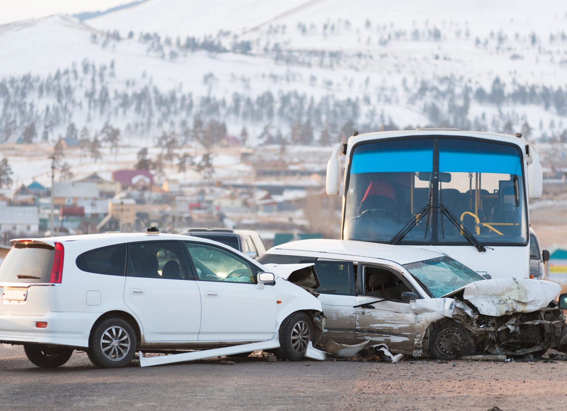 bus and two cars crashed in road accident
